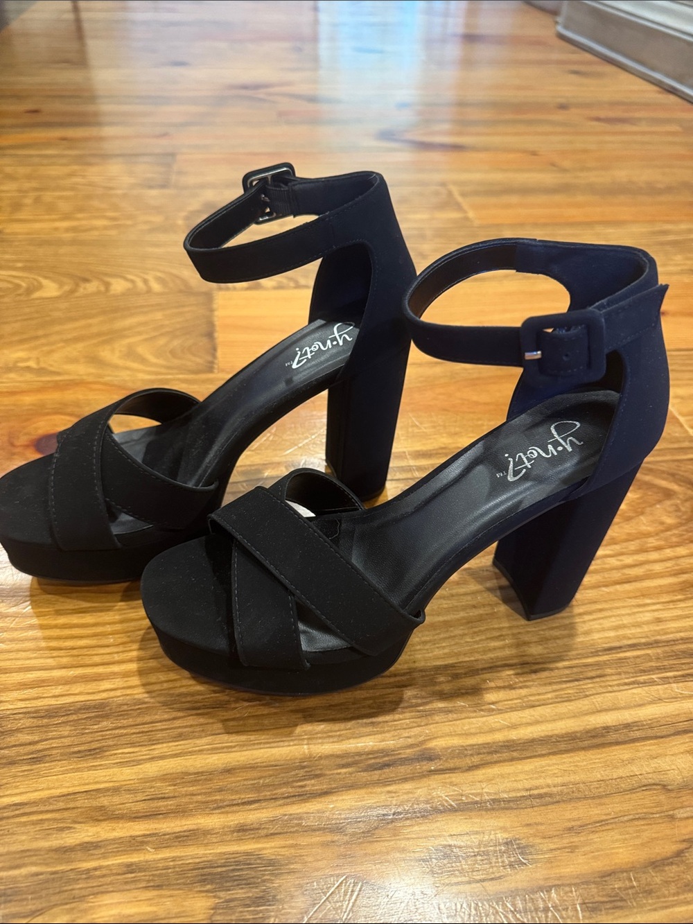 Women’s Black Ankle-Strap Platform Heels